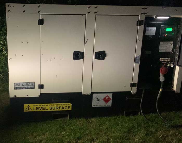 100 KVA 3-Phase Generator powering 44 campsite EHUs.